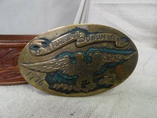 Vintage - Size48 Belt With Buckle - Brass Eagle " E Pluribus Unum " 1776 - 1976