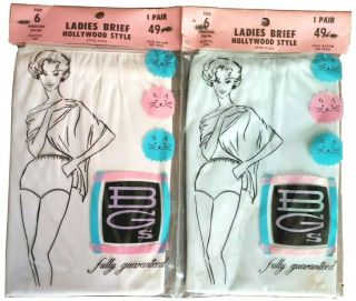 2 Pairs Vintage Granny Panties 1960s Sheer Pink & Blue Hollywood Style Sz 6 Nos