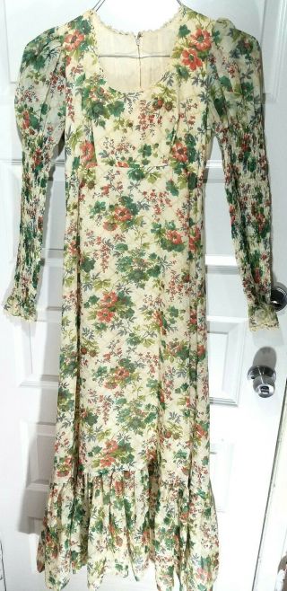 Vtg 70s Candi Jones Floral Puff Sleeves Praire Dress Gunne Sax Style Victorian 9