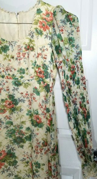 VTG 70s Candi Jones Floral Puff Sleeves Praire Dress Gunne Sax Style Victorian 9 2