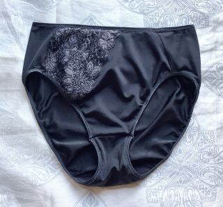 Vintage Shadowline Sheer Black Nylon Lace Inset High Cut Bikini Brief Panties M