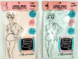 2 Pairs Vintage Granny Panties 1960s Sheer Pink & Blue Hollywood Style Sz 5 Nos