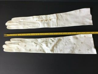 Vtg Long White Leather Embroidered Gloves Italy Ladies Woman Small Medium