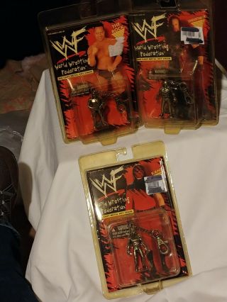 Vintage 1998 Wwf Die Cast Metal Keychains Set Of 3 Undertaker Kane The Rock
