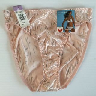 Vtg Vassarette Satin Second Skin Hi Cut Bikini Panties Animal Print Pink 8 Xl