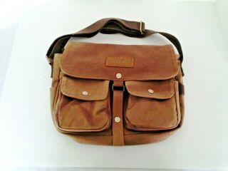 Augur Vintage Leather And Canvas Messenger Cross Body Shoulder Tablet Bag Brown