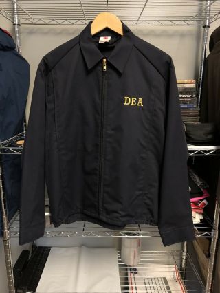 Vtg Dea Drug Enforcement Agency Navy Blue Zip Up Jacket 1980s Usa Made Medium