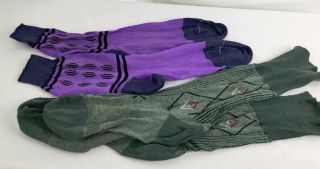 2 Pr Vintage 40s Mens Swanky Socks Purple Argyle Dupint Mercerized Cotton