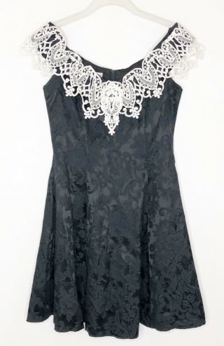 GUNNE SAX Jessica McClintock Black Lace Flare Dress VTG 70 ' S Size 9/10 2