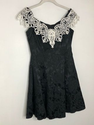 GUNNE SAX Jessica McClintock Black Lace Flare Dress VTG 70 ' S Size 9/10 3