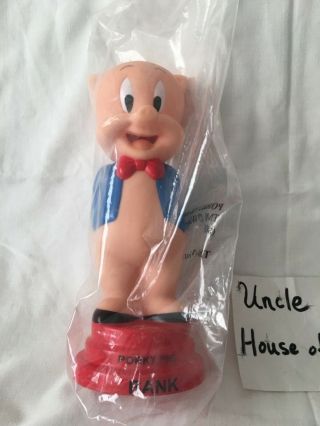 Vintage 1990’s Looney Tunes ‘porky Pig’ Plastic Piggy Bank W/ Og Bag,