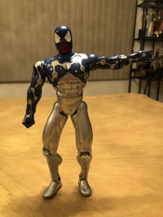 Rare Spider - Man Marvel 1997 Large Action Figure 10 1/2 " Silver And Blue Euc