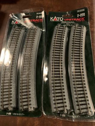 Kato Ho - Scale Unitrack R610 22.  5 - Deg Curve 2 - 220 (4) 2 Packs