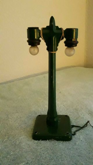 Vintage Antique Train Accessory Rare Green Metal Double Light Street Lamp 7 "