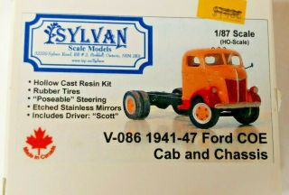 Ho Scale Sylvan Scale Models V - 086 1941 - 1947 Ford Coe Cab And Chassis Truck Kit