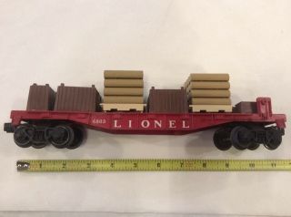 Lionel 6803 Flat Car With Freight O Scale Red Train Car