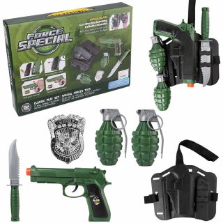 Kids Military Toy Gun Combat Role Play Set W/ Pistol Knife Grenade Badge Holster