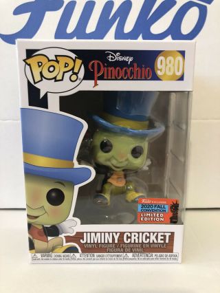 Funko Pop Disney Jiminy Cricket 980 Pinocchio Nycc 2020 Limited Edition Exc