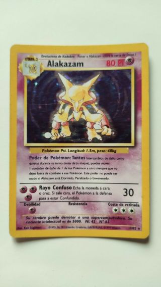 Carta / Pokemon Card Alakazam 001/102 Holo Base Set.  Spanish