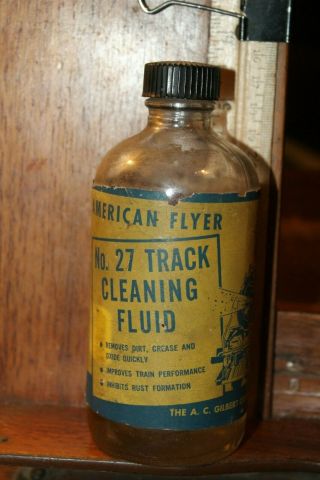 Vintage American Flyer No 27 Track Cleaning Fluid Glass Bottle A C Gilbert