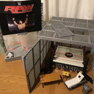 Wwe Wwf Wrestling Hell In A Cell Cage Ring Playset Raw Entrance &