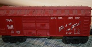 Lionel Lines Model Train Red Plastic Box Car,  Frisco Sl - Sf 6014,  Blt 7 - 57,  No Box