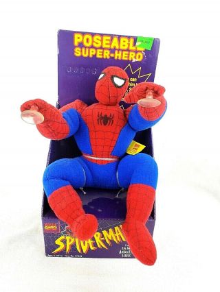 Rare Vintage 1994 Spider - Man Animated Series Plush Figure Toy Biz Poseable Nos