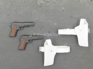 1/6 Scale Toy Ghost - 1911 Pistol (x2) W/white Drop Leg Holsters (l&r)