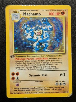 Pokemon Card - Machamp Holo Ultra Rare 1999 Base Set 1st Edition 8/102 - Played