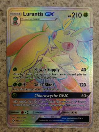 Pokemon Card Lurantis Gx 150/149 Full Holo Secret Rainbow Rare Sun & Moon Nm