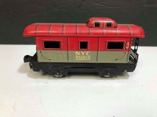 Vintage Marx Tin Litho Toy Train Nyc 20102 Caboose Tin Type Railroad Toy Red