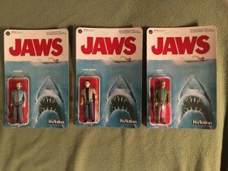 Jaws Funko Reaction Figures: Quint - - Robert Shaw,  Brody,  Hooper Misb Unpunched.