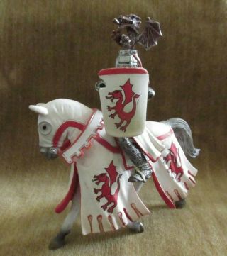 Vtg Schleich Medieval Fantasy Red Dragon Knight On White Horse,  No Lance
