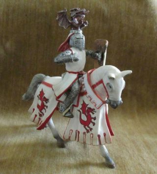 Vtg Schleich Medieval Fantasy Red Dragon Knight on White Horse,  No Lance 2