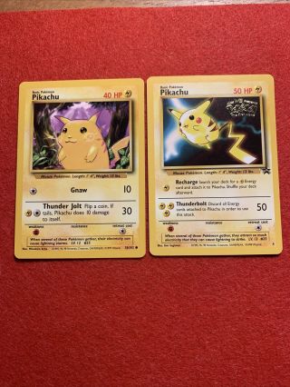 Pikachu 58/102 Base Set & 4 Black Star Promo Pokemon Card -