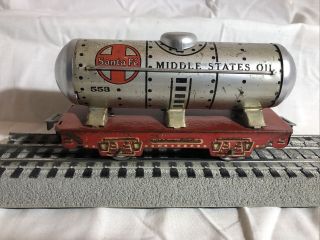 Vintage Marx Trains O Scale Santa Fe Middle State Oil Tankcar 553 Red Bottom