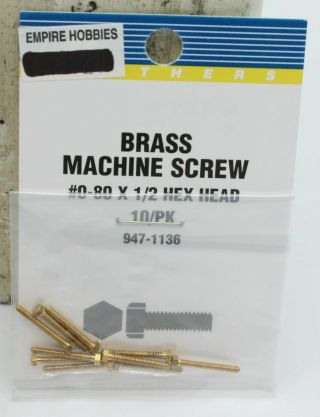 Walthers 947 - 1136 Ho Brass Machine Screw 0 - 80 X 1/2 Hex Head (pack Of 10)