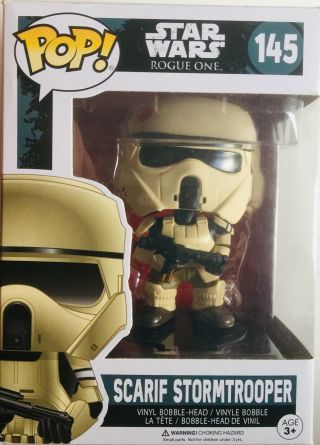 Funko Star Wars 145 Scarif Stormtrooper Boxed Pop Vinyl Figurine.