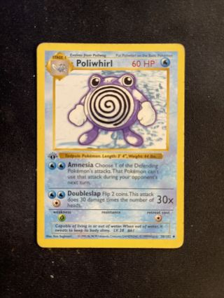 1999 Pokémon Base Set 1st Edition Shadowless Poliwhirl 38/102
