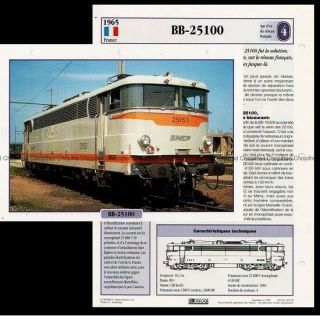 Fiche Locomotive Bb 25100 Chemin De Fer Train 1965 Réseau Français Railway Card