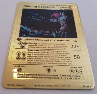 Pokémon Shining Gyarados 65/64 1st Edition Neo Revelation Gold Metal Card Sku404