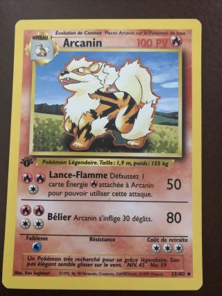 1st Edition French Arcanine 23/102 Base Set - Uncommon Pokemon Card -