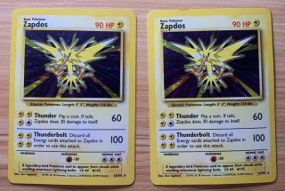 Zapdos Holo Rare Base Set - 16/102 Pokemon Card (2 Cards)