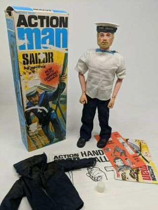 Vintage Action Man Boxed Sailor Figure 1973 Palitoy Blue & Yellow Box