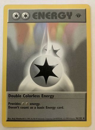 Pokemon Tcg 1999 1st Edition Base Set Shadowless Double Colorless Energy 96/102