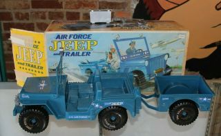 Vintage 1973 Empire U.  S.  Air Force Blue Jeep & Trailer For 12 " Gi Joe W Box