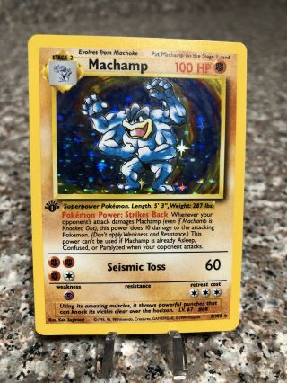 1999 Pokemon 1st Edition Base Set - Machamp - Holo Foil Rare Card 8/102 Lp