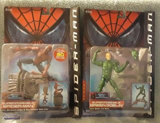 Nip Toy Biz Posable Spider - Man Gargoyle Ledge & Green Goblin Glider Base