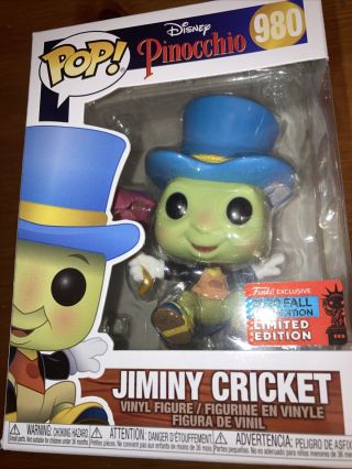 Funko Pop Disney Pinocchio Jiminy Cricket 980 Nycc Fall Comic Con Exclusive