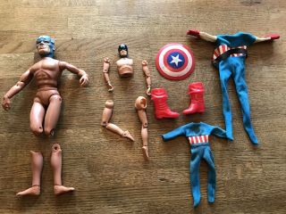 Mego And Marvel Captain America Action Figure Parts From The 70’s.